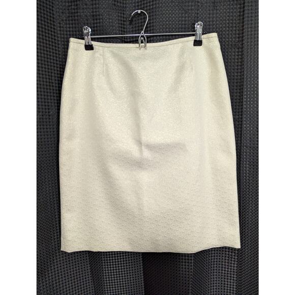 NWOT! SHIMMERING GOLD ON CREAM, GLOWING METALLIC, COTTON POLY PENCIL SKIRT! SZ 8 - Picture 5 of 7